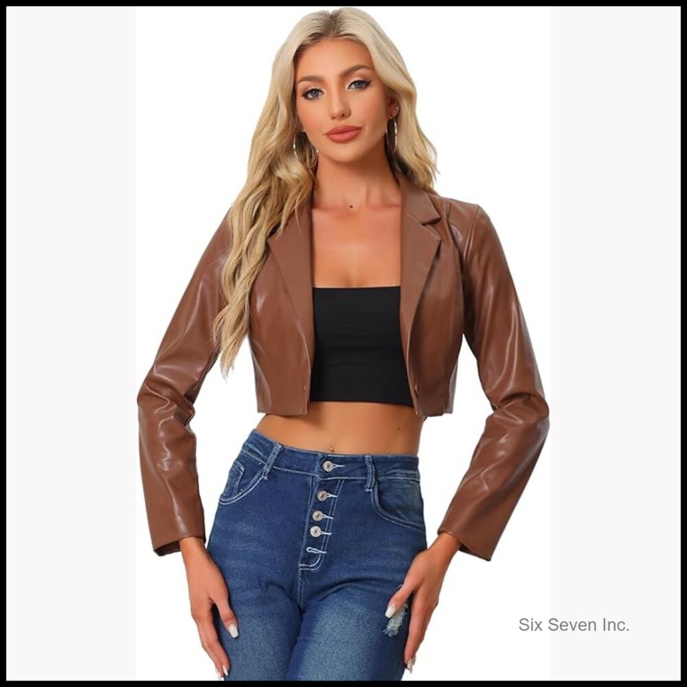 Cropped Pu Leather Moto Jacket, Casual Blazer Style